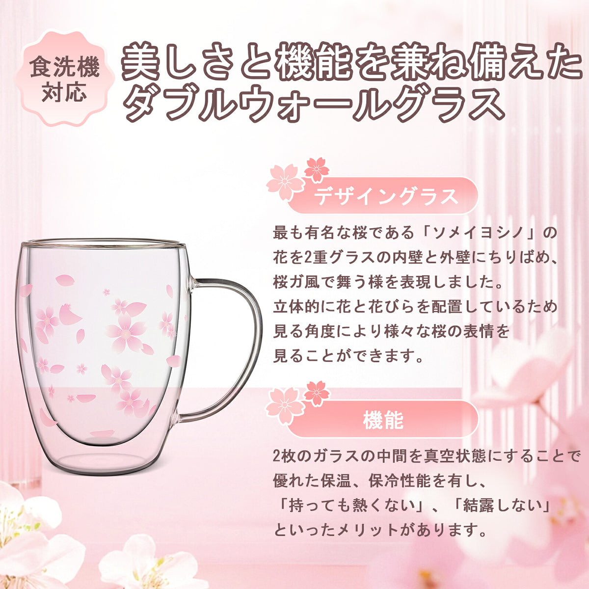 さくら ダブルウォールグラス 取っ手付き 350ml 化粧箱入り（画像3）