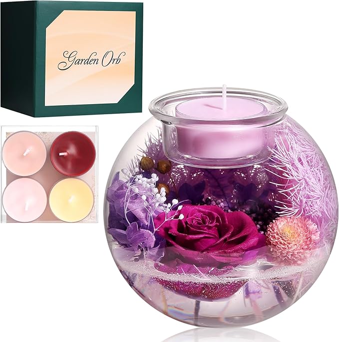 プリザーブドフラワー アロマキャンドルスタンド 誕生日プレゼント 女性 母の日 ドライフラワー 妻 彼女 友達 お母さん プレゼント 結婚祝い 結婚記念日 引っ越し祝い 退院祝い 卒業祝い 就職祝い 退職祝い 枯れない花 4個セット 化粧箱入り メッセージカード付き